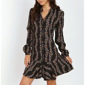 D131 Free People Buttondown Shirt Dress Black Combo Small